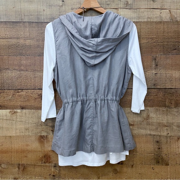 Linen Vest, Zip Up, Gathered Waist, Hooded in Gray Eyelet - Picture 5 of 10